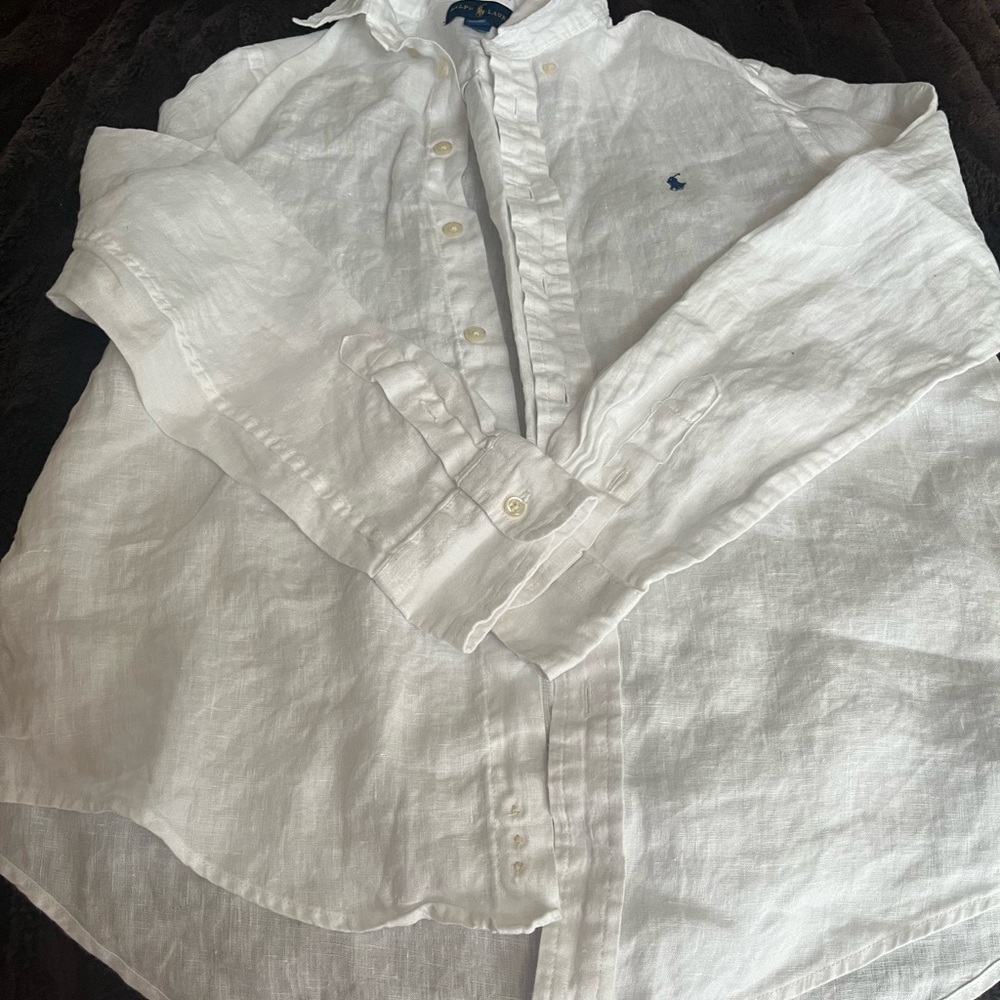 White Button-Up Shirt with Logo